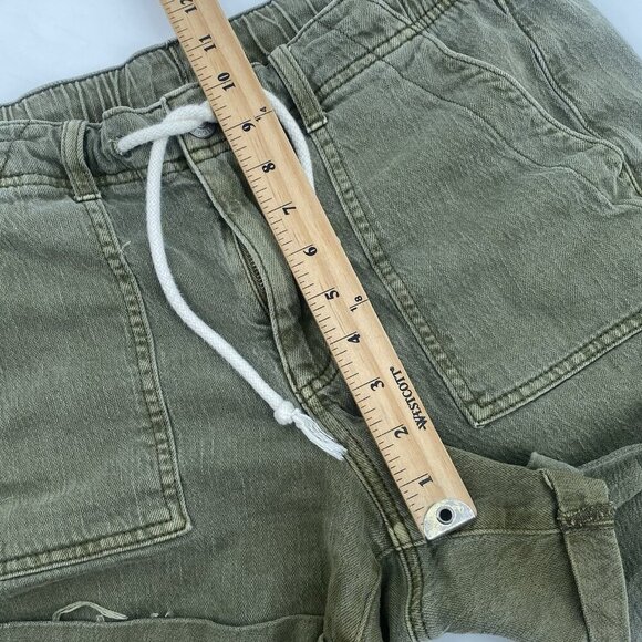 American Eagle Size 8 Olive Stretch Denim Utility Tomgirl Drawstring Shorts - Picture 12 of 16
